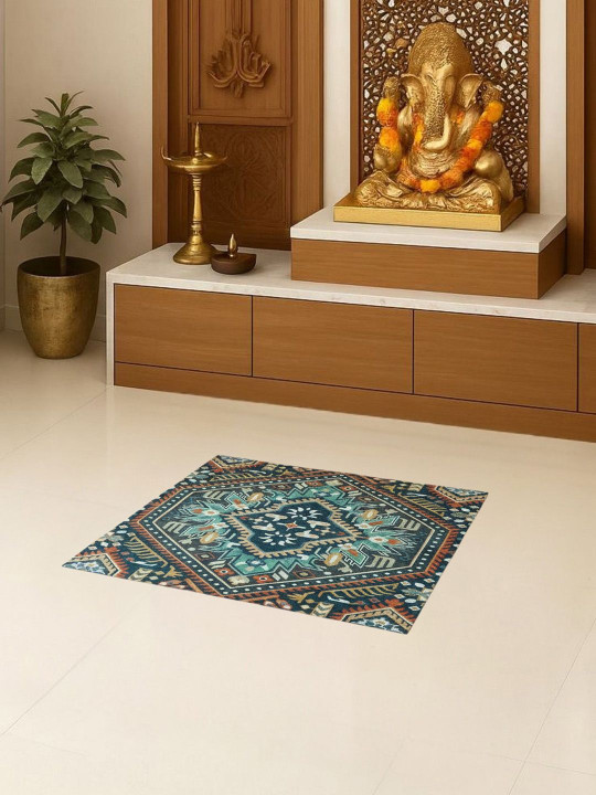 Kaleen India Blue & White Printed Foldable Lightweight Prayer Mat