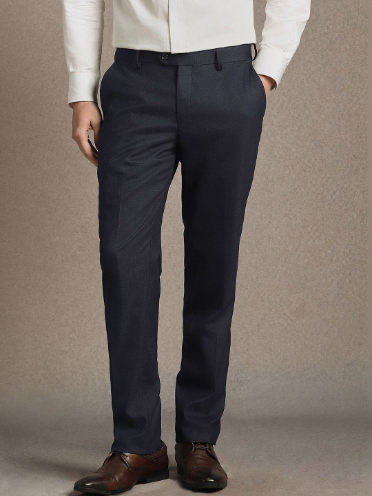 Louis Philippe Men Textured Slim Fit Trousers