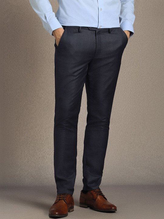 Louis Philippe Men Checked Slim Fit Trousers