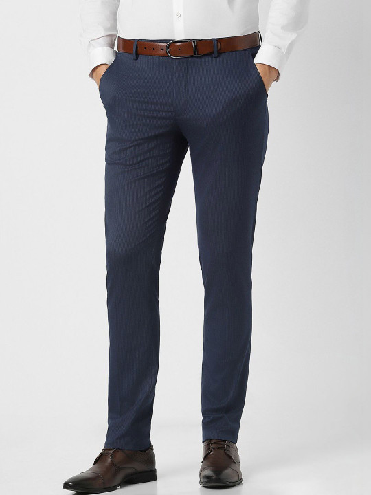 Peter England Men Striped Slim Fit Trousers