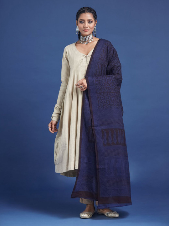 Taavi Floral Hand Block Printed Pure Cotton Bagh Dupatta
