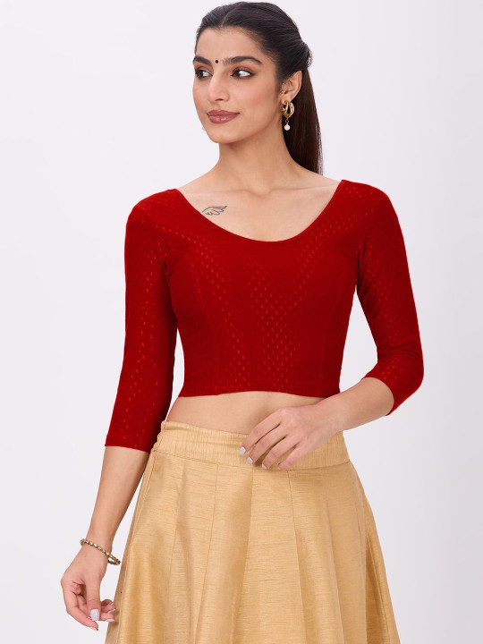 Plus Size Woven-Design Saree Blouse