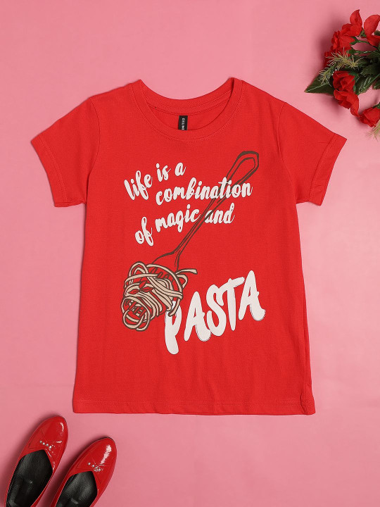 V-Mart Girls Typography Printed T-shirt