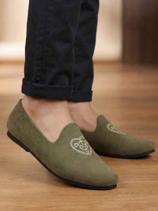 FAUSTO Men Embroidered Round Toe Memory Foam Mojaris