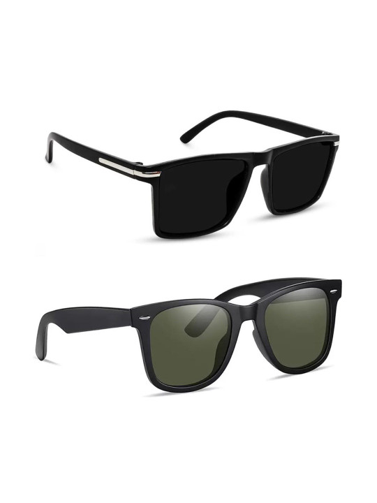 Elligator Men Black Lens & Black Square Sunglasses with
