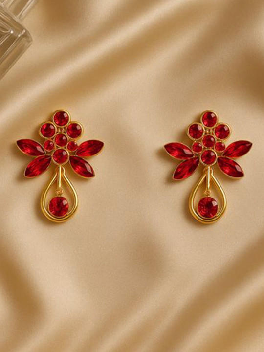 Estele Gold-Plated Crystals Floral Studs