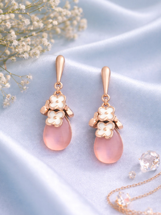Estele Rose Gold & Pink Contemporary Drop Earrings
