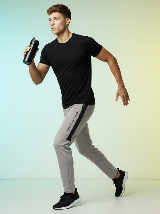 HRX by Hrithik Roshan Men Typography Printed Rapid-Dry Side Striped Running Track Pants