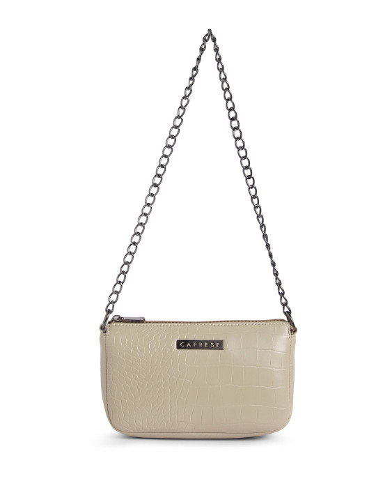 Croc-Textured Baguette Shoulder Bag