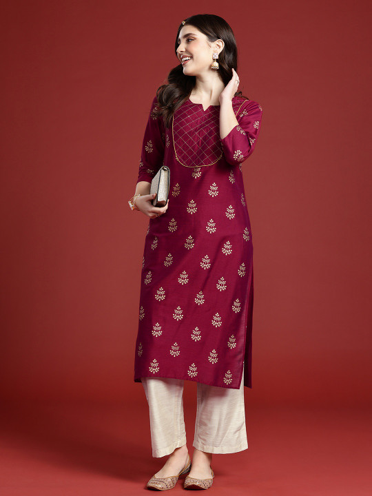 Anouk - Women Embroided & Printed Ethnic motits Regular Kurta with palazzos