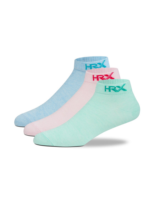 Women Pack Of 3 Blue & Pink Cotton Ankle Length Sports Socks