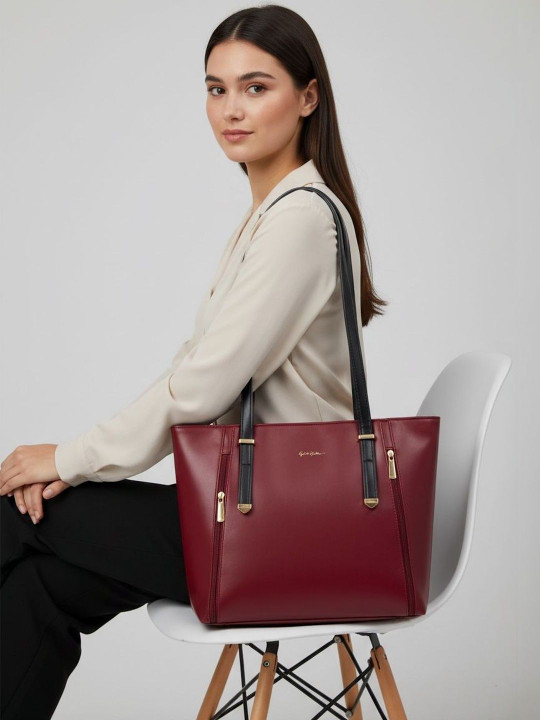 Mast & Harbour Solid Zip Detail Oversized Structured Tote Bag