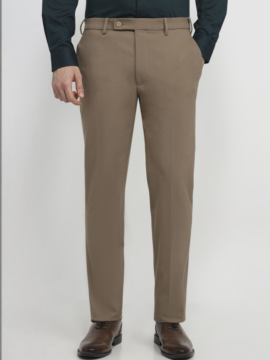 Park Avenue Men Slim Fit Solid Pattern Poly Viscose Blend Flat Front Formal Trousers