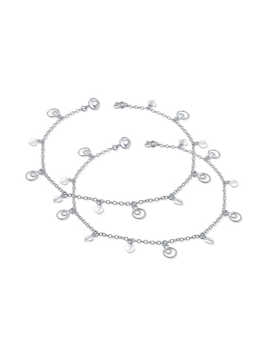 Raajraani Set of 2 Trisha Silver Anklet with Heart & Circle Charm 10.5 gms