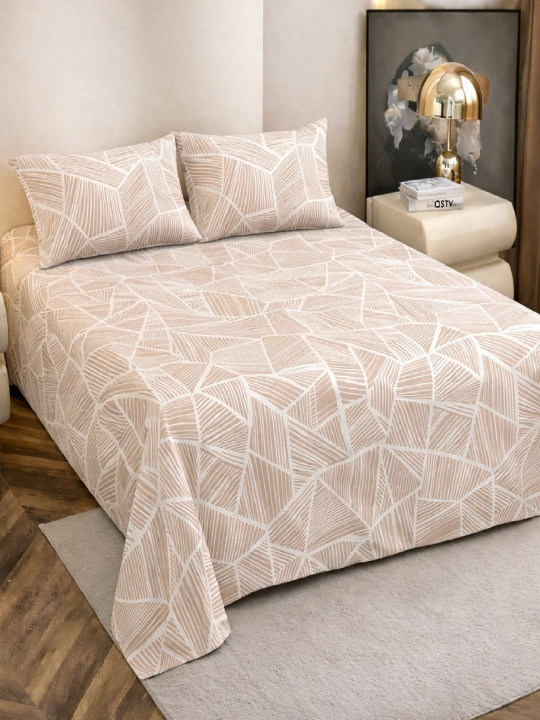 Myntra Elegant Homes Beige Geometric 144 TC King Bedsheet with 2 Pillow Covers