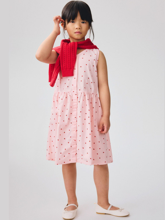 H&M Girls Patterned Seersucker Cotton A-Line Dress