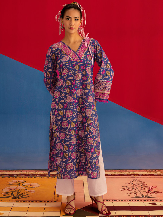Libas Women Floral Printed Flared Sleeves Gotta Patti Kurta