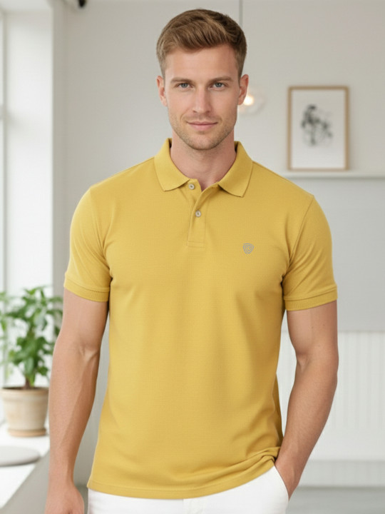 Lux Cozi Men Polo Collar Lounge T-Shirt with Button Closure