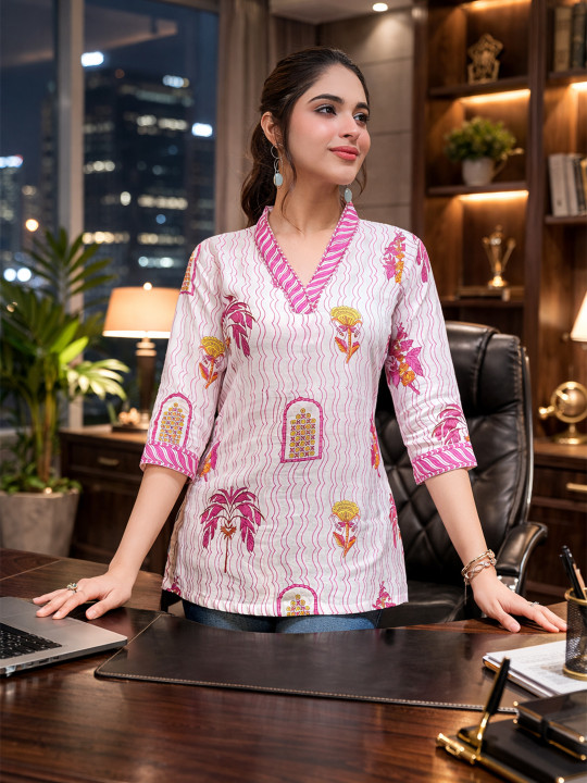 Rain & Rainbow Women Ethnic Motifs Printed V-Neck Kurti