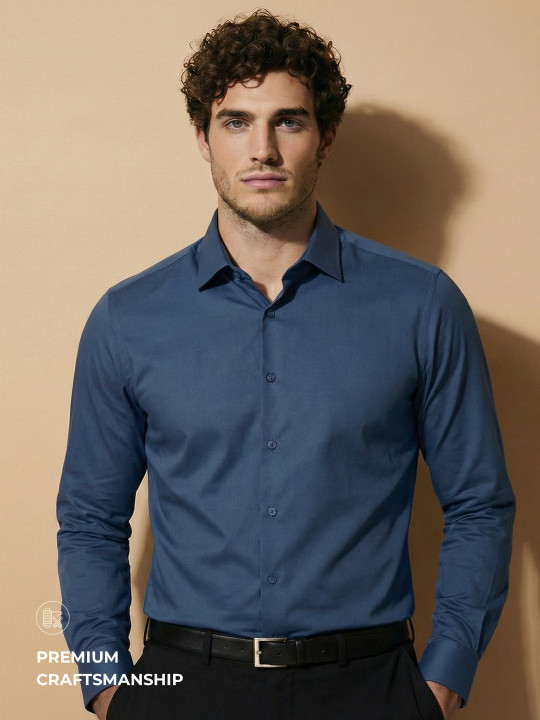 Van Heusen IQ Men Premium Cotton With HD Stretch Satin Breathable Shirt