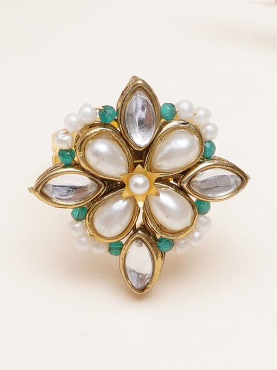 BeAbhika Kundan & Pearl Floral Ring