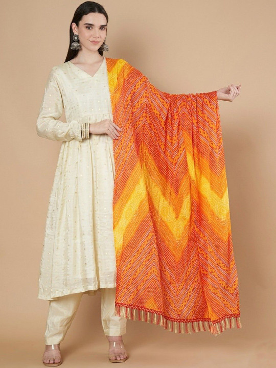 AKSHADEEP Printed Art Silk Bandhani Dupatta