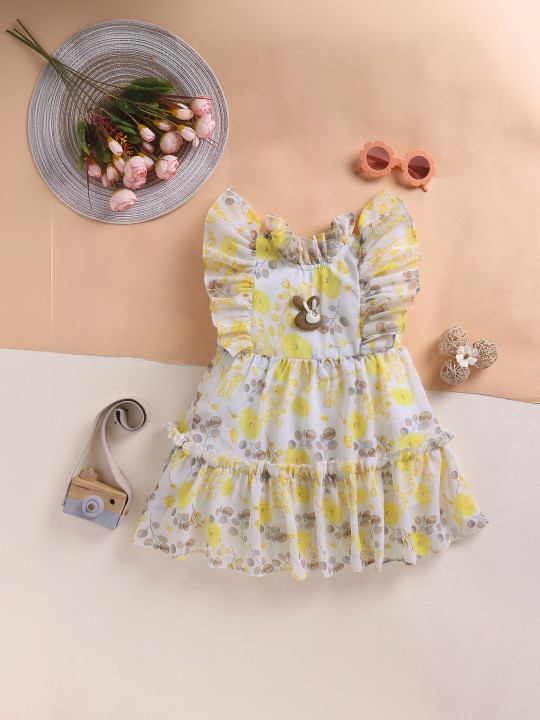 Toonyport Floral Print Chiffon Fit & Flare Dress