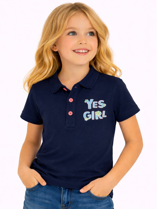 DYCA Girls Polo Collar Short Sleeves Cotton T-shirt