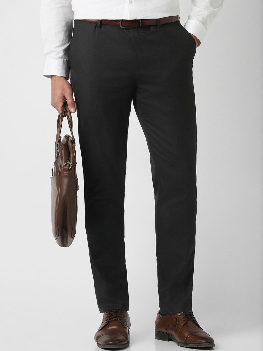 Peter England Men Checked Slim Fit Trousers