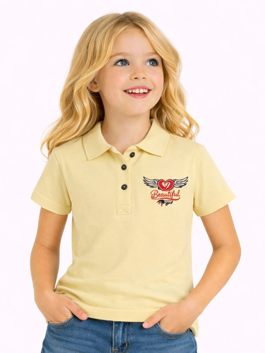 DYCA Girls Polo Collar Short Sleeves Cotton T-shirt