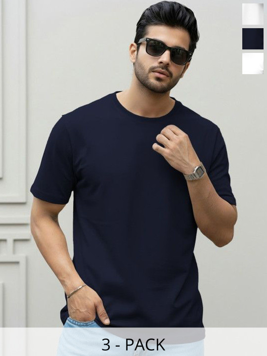 SZN Solid Men Round Neck Multicolor Tshirts
