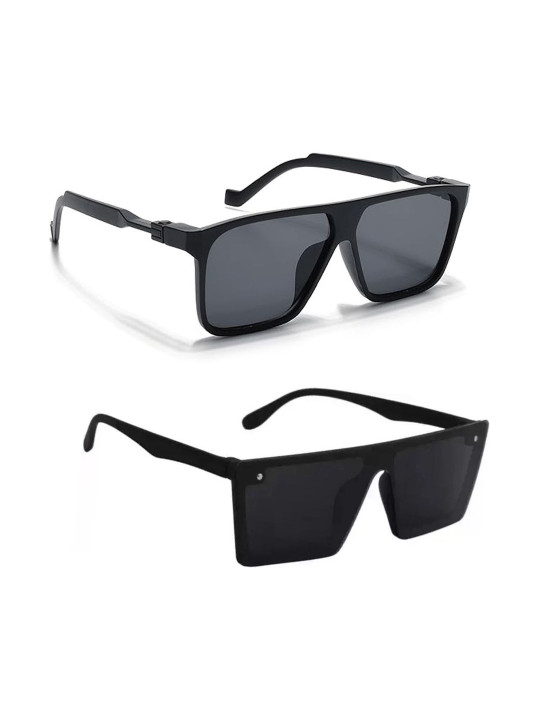 Elligator Men Black Rectangle Sunglasses with