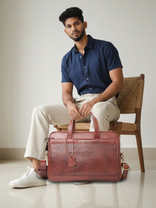 Red Harbour Men Textured Leather Laptop Bag