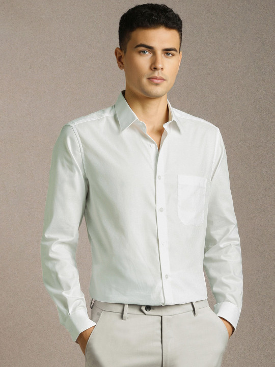 Louis Philippe Men White Textured Full Sleeves Formal Shirts