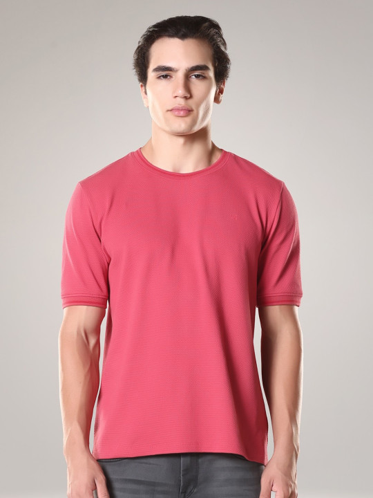 TURMS Men Solid Crew Neck Half Sleeves Anti Odor Ice Cool Tech UV Protectant Cotton Tshirt
