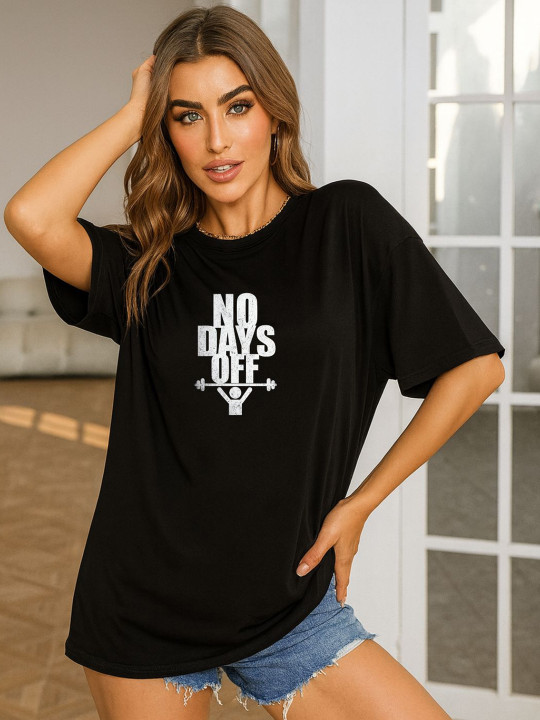 Slenor Women Typography Printed Drop-Shoulder Sleeves T-shirt