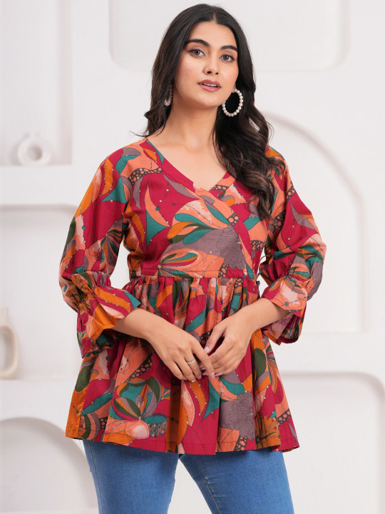 Threadflix Print Cotton Wrap Top
