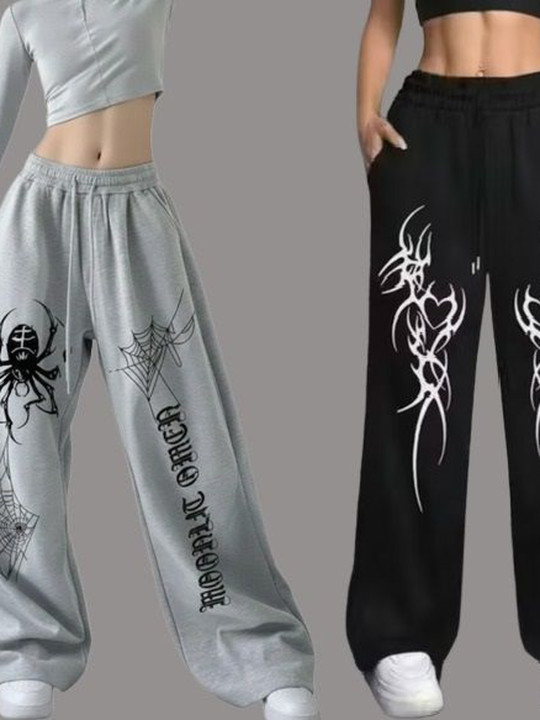Realglimpse Women Printed Relaxed Loose Fit Easy Wash Trousers