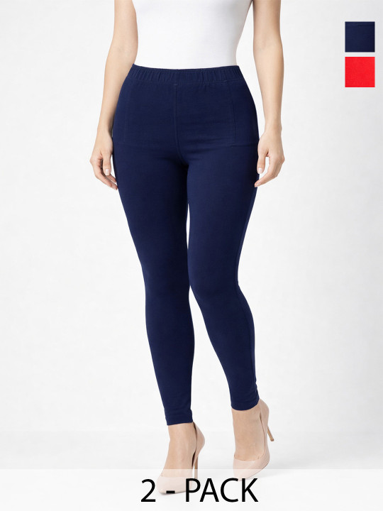 Yunic29 Women Pack of 2 Cotton Solid Churidar Length Leggings