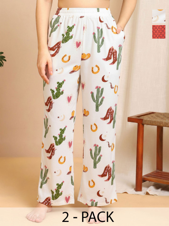 ETC Pack of 2 Printed Mid-Rise Straight Lounge Pants
