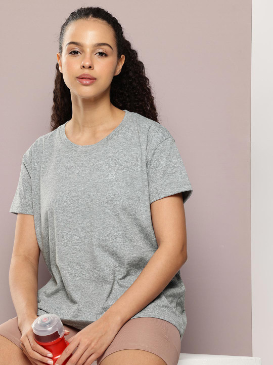 DILLINGER Women Solid Round Neck Boxy T-shirt