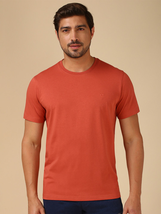 Van Heusen Innerwear Van Heusen Men Cotton Crew Neck Solid Regular Fit Short Sleeves Lounge Tshirt