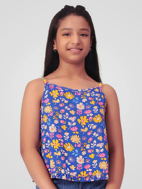 Merrigo Kidz Girls Floral Printed Shoulder Straps Top