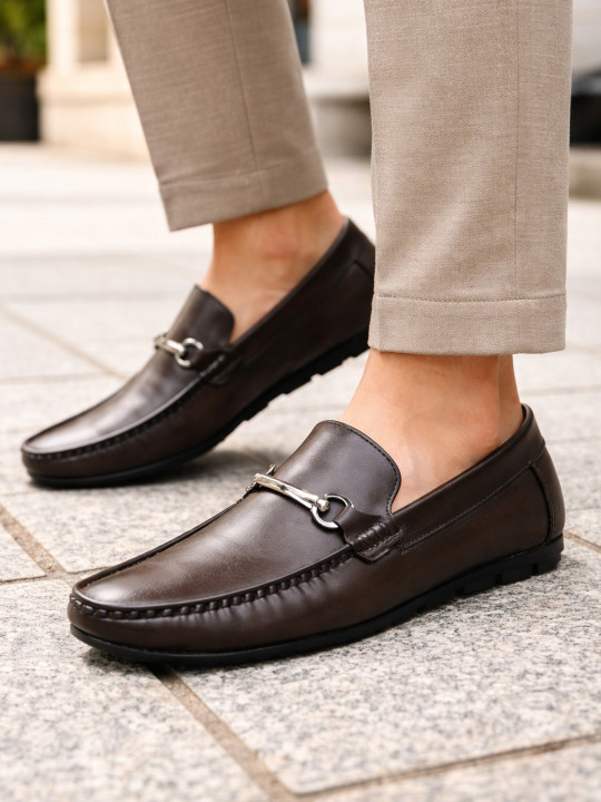 Ajanta Men Textured Lightweight Horsebit Loafers