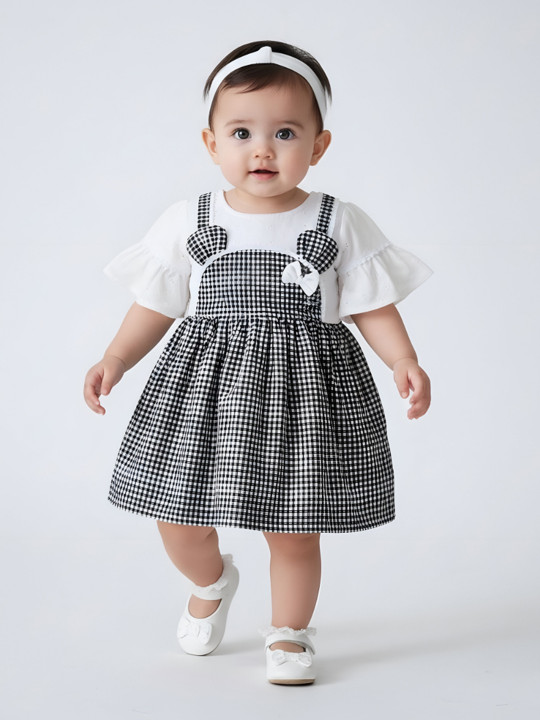 Sangria Girls Printed Round Neck Fit and Flare Knee Length Dresses