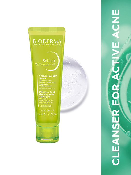 BIODERMA Sebium Moussant Actif Cleansing Foaming Gel with Glycolic & Salicylic Gel - 45 ml
