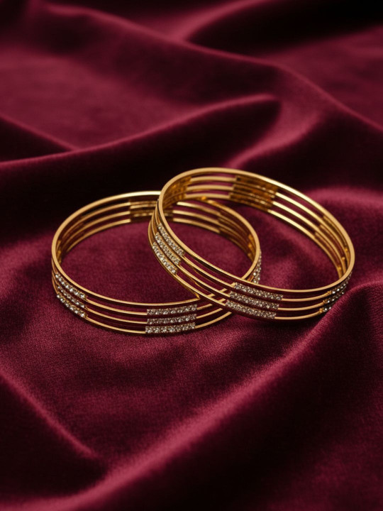 SZN Women Set Of 2 Gold-Plated Cubic Zirconia Stone Studded Bangles
