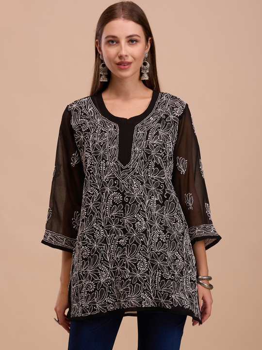 BEGUMS OF AWADH Floral Embroidered Georgette Top