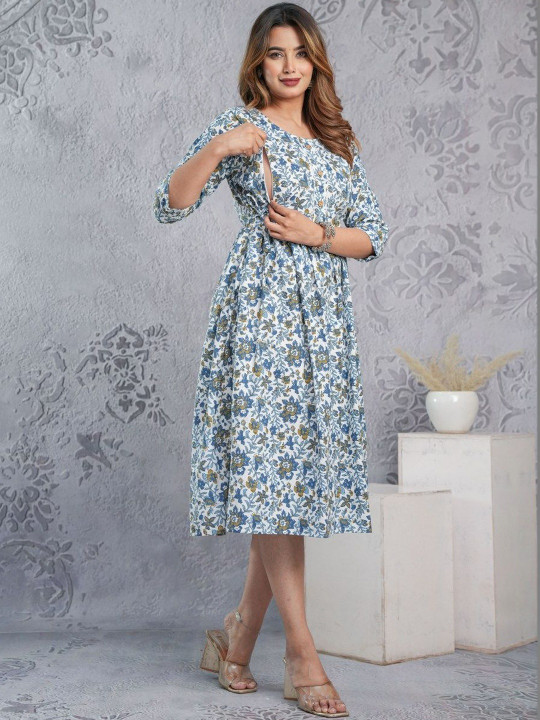 Visaru Floral Printed Maternity Anarkali Kurta