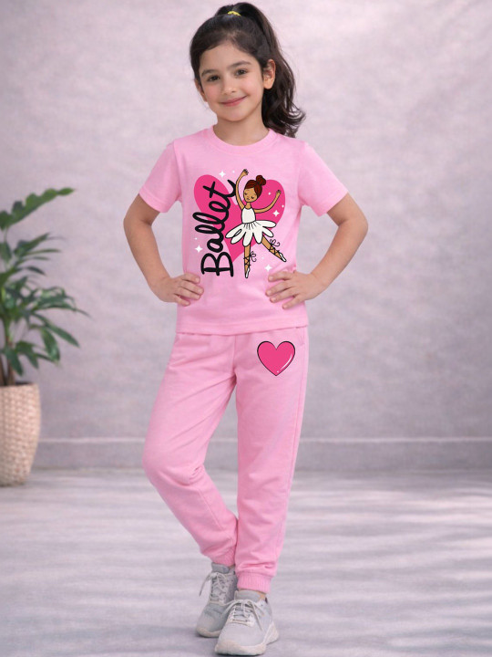 HERE&NOW Girls Printed T-Shirt & Track Pant Set